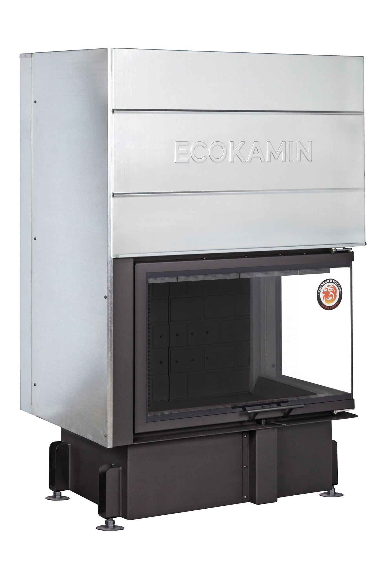 Каминная топка Экокамин ДЕЛЬТА 800 RPB два стекла правая принтинг подовое горение черный шамот